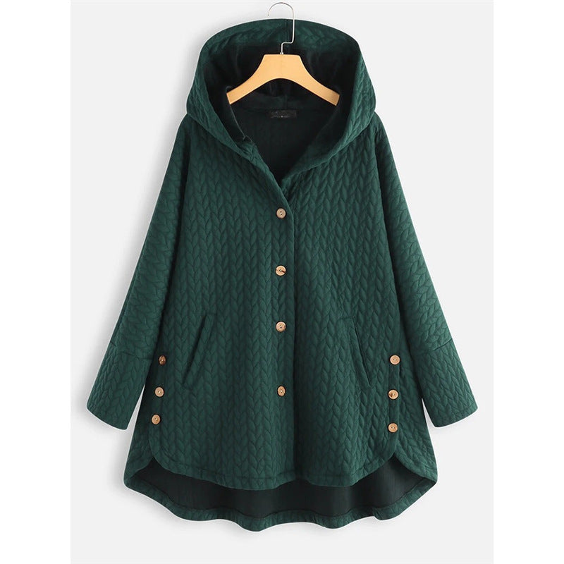 Women’s Coat - Quilted Knit - Hooded - Mid-Thigh Length