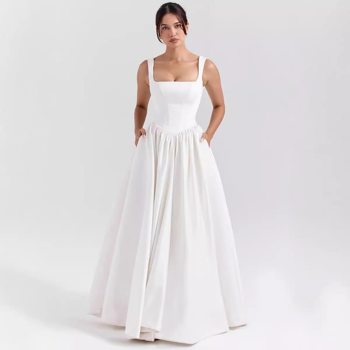 Fitted Cotton Flared Maxi Dress