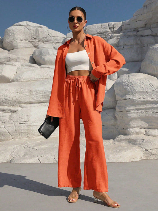 Loose Casual Two-Piece Wide Leg Pants Set