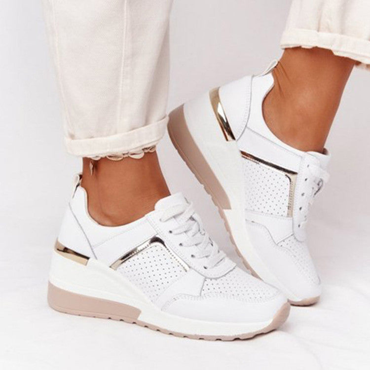 Women's Wedge Sneakers - Hidden Heel - Perforated Breathable Design - Chunky Sole