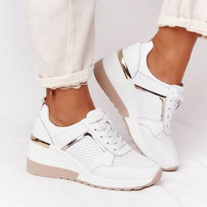 Women's Wedge Sneakers - Hidden Heel - Perforated Breathable Design - Chunky Sole