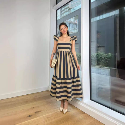 Women’s Midi Dress – Cotton Blend – Relaxed Fit – Off Shoulder – Ruffle Tiered Hem
