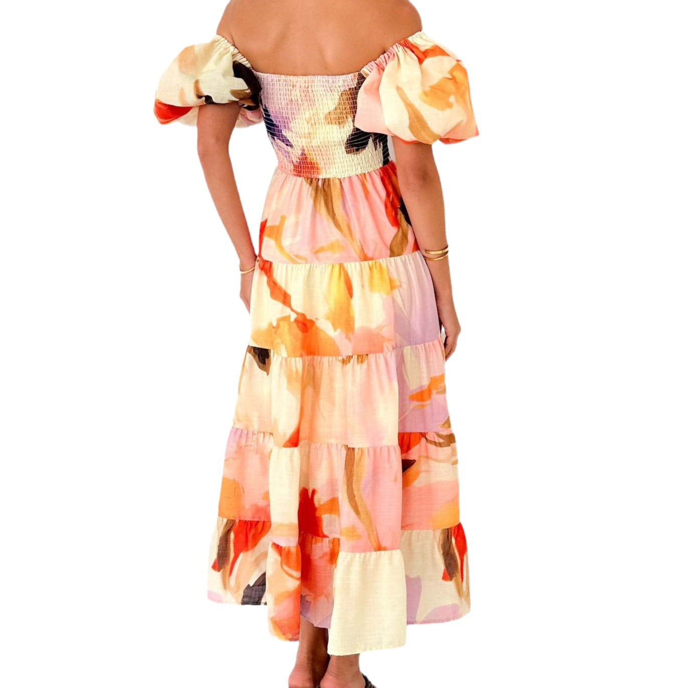 Smocked Off-Shoulder Flowing Maxi Dress