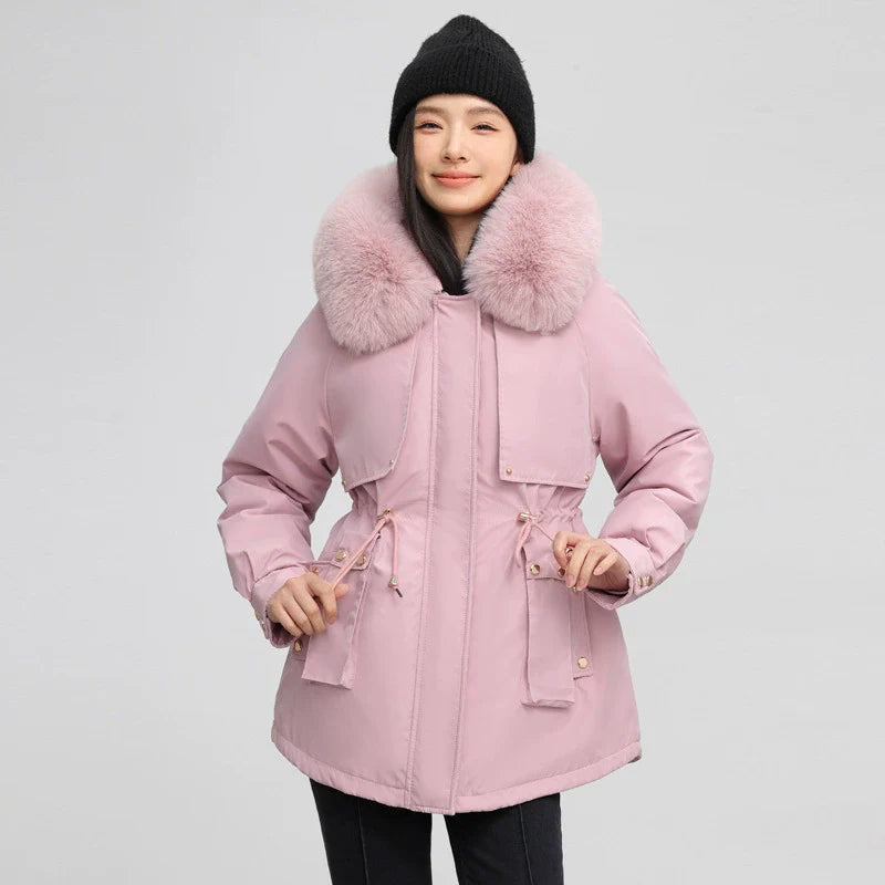Water-Resistant Faux Fur Collar Parka Jacket 