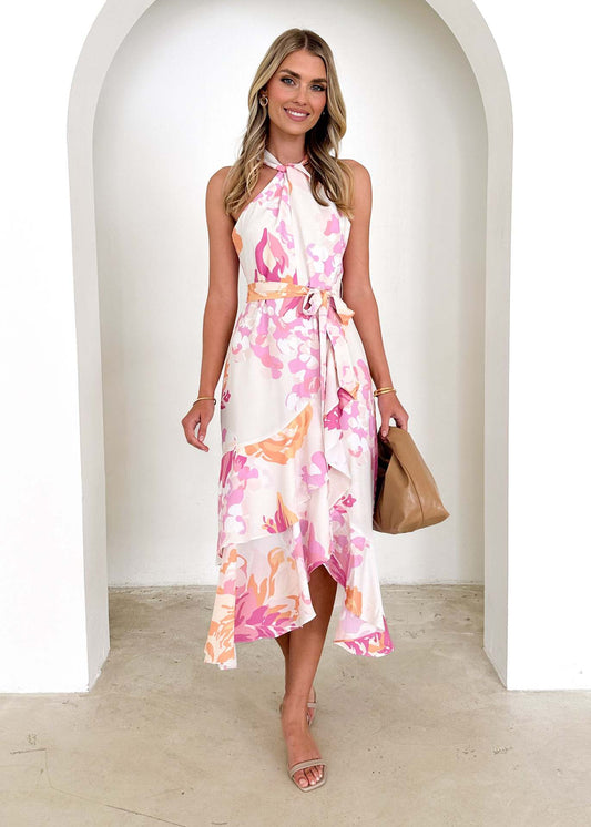 Floral Print Slim Fit Midi Dress