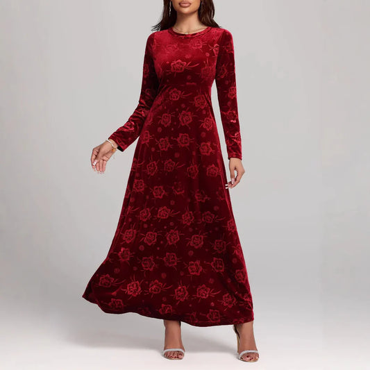 Velvet Embossed A-Line Maxi Dress 