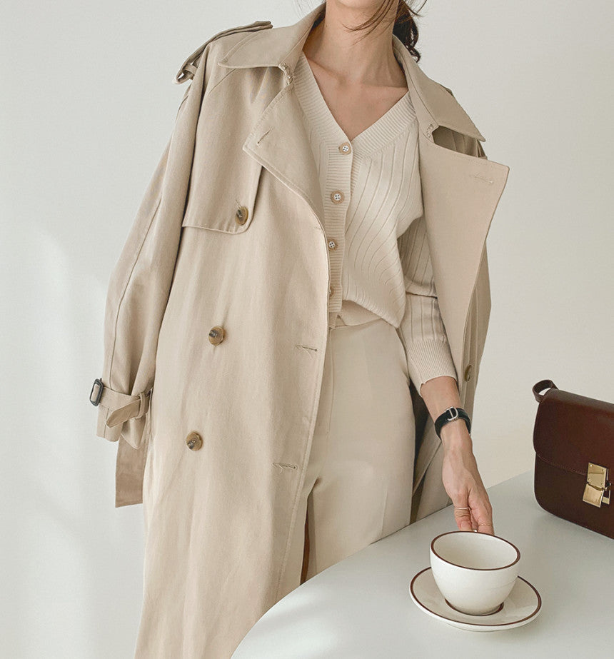Women’s Trench Coat – Relaxed Fit – Double Breasted – Belted Waist – Full Length