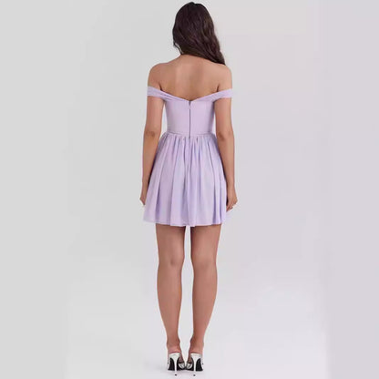 Women’s Mini Dress – Off Shoulder – Fit and Flare – Bow Front – Lightweight Fabric