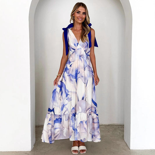 Printed Tie Strap Relaxed Maxi Dress
