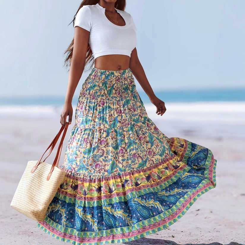 Women’s Strapless Dress – Cotton Blend – Flared Fit – Floral Print – Midi Length