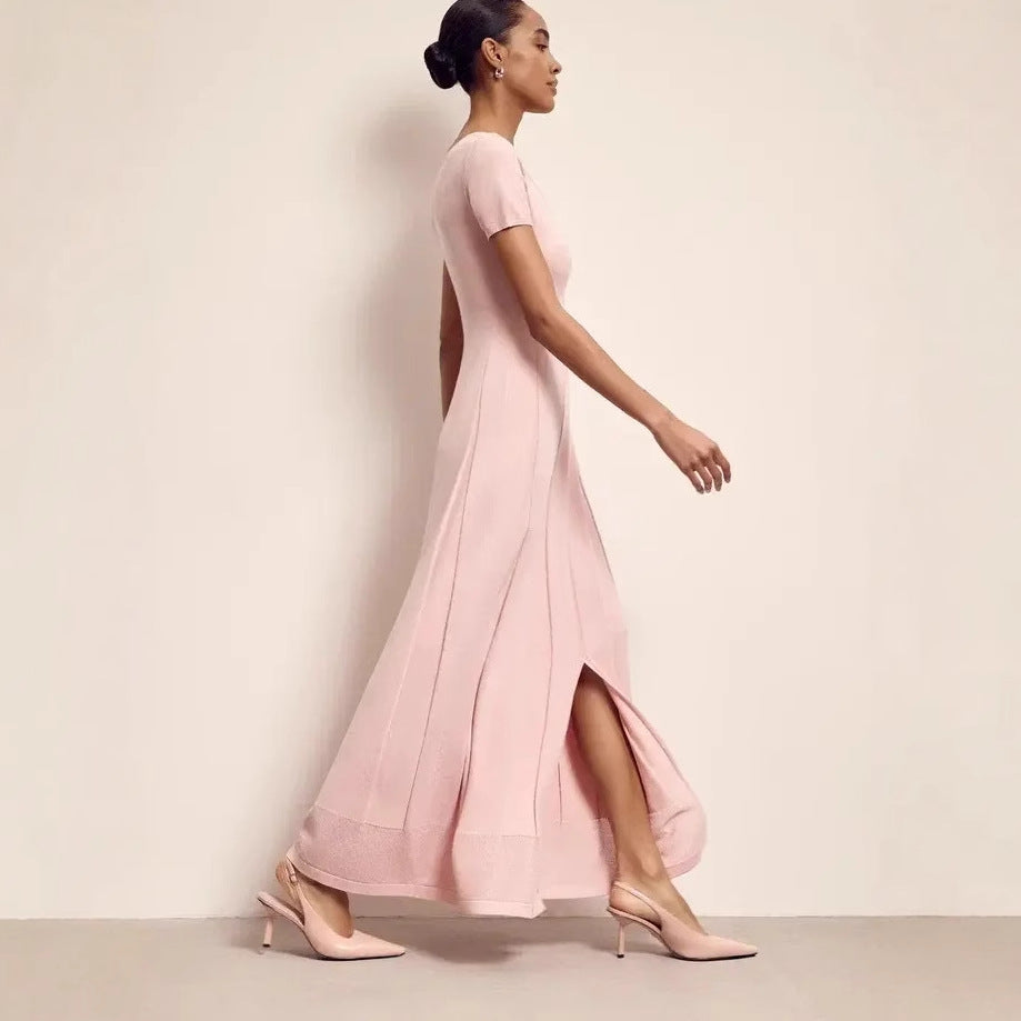 Slim Fit Pleated V-Neck Maxi Dress