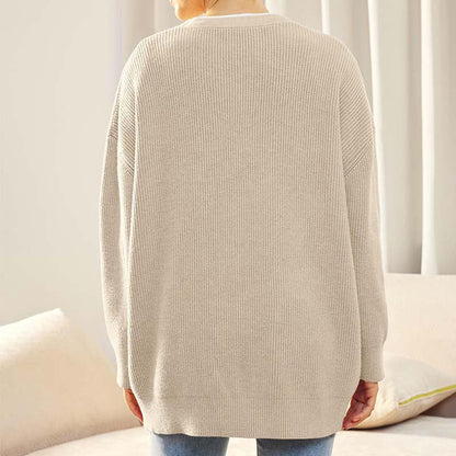 Women's versatile button V-neck solid color knit cardigan