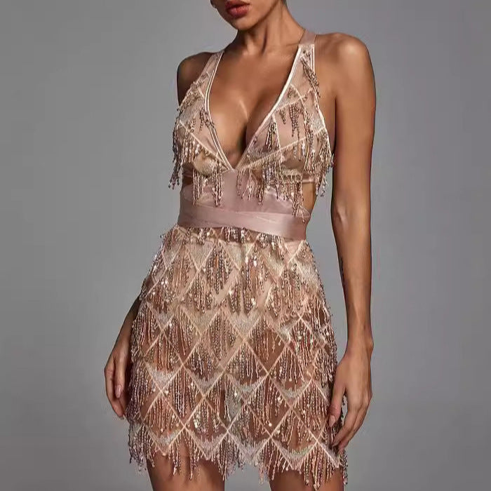 Sequin Tassel Fitted Mini Dress