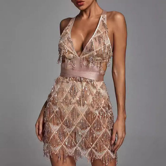 Sequin Tassel Fitted Mini Dress