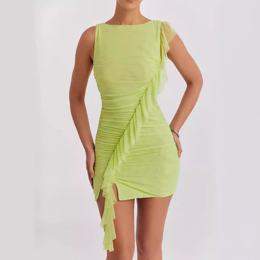 Stretch Fit Ruffle Hem Bodycon Mini Dress