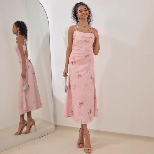 Satin Feel Strappy A-Line Midi Dress