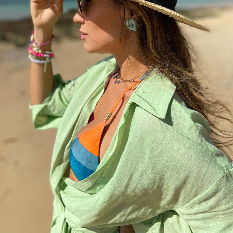 Lightweight Cotton Linen Adjustable Wrap Mini Dress