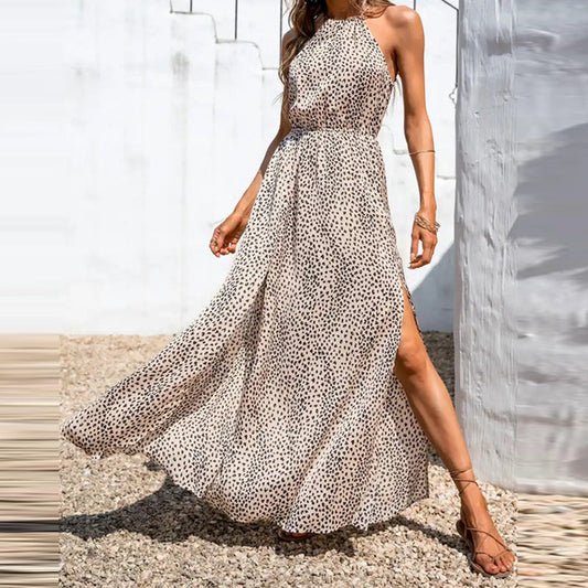 Polka Dot Halter Neck A-Line Dress