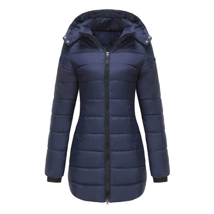 Women’s Puffer Jacket – Quilted Mid-Length Fit – Detachable Hood – Zipper Closure