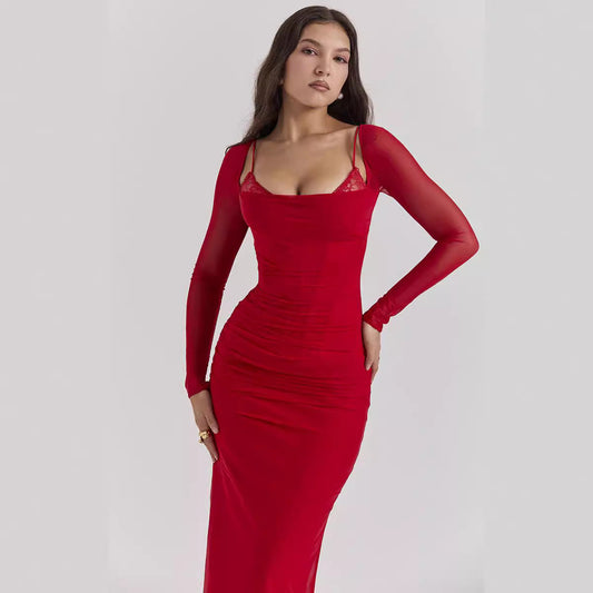 Mesh Sleeve Slim Fit Sheath Dress