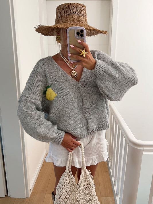 Cropped Relaxed Fit Knit Blend Cardigan Sweater
