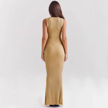 Women’s Knit Dress – Sleeveless Turtleneck – Ribbed Form-Fitting – Mermaid Hem