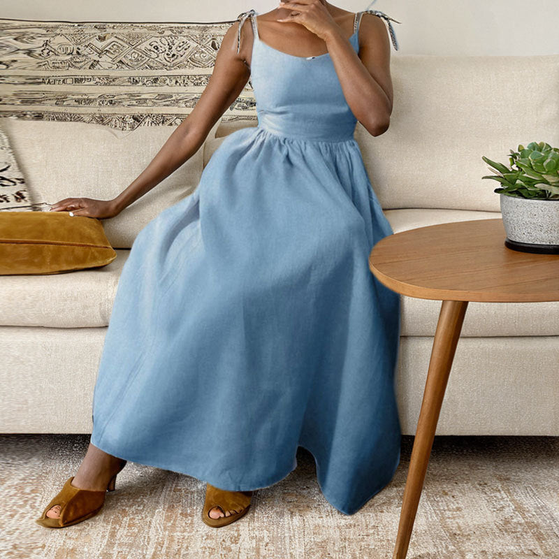High-Waisted Sleeveless V-Neck Dress