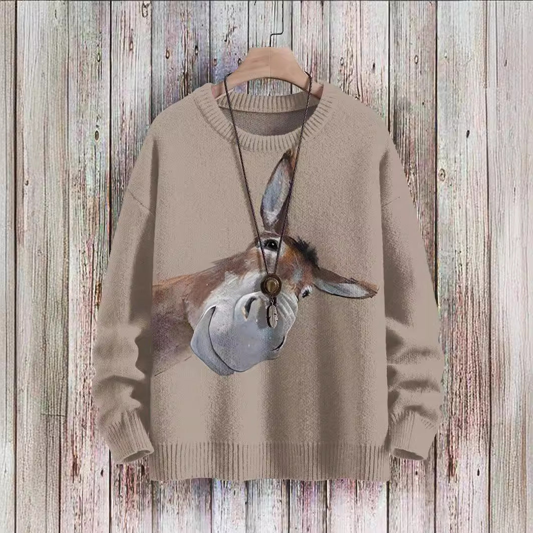 Unisex Sweater - Knit Fabric - Crew Neck - Relaxed Fit - Cartoon Dog Print Casual Style