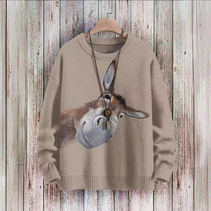 Unisex Sweater - Knit Fabric - Crew Neck - Relaxed Fit - Cartoon Dog Print Casual Style