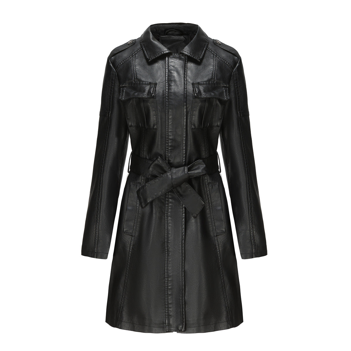 Structured Faux Leather Mid-Length Jacket 