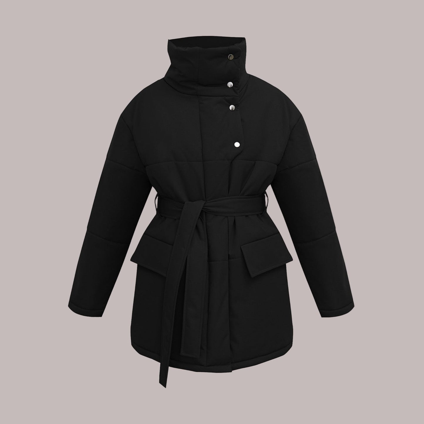 Women’s Jacket - Cotton - Oversized Fit - High Collar - Belted Waist