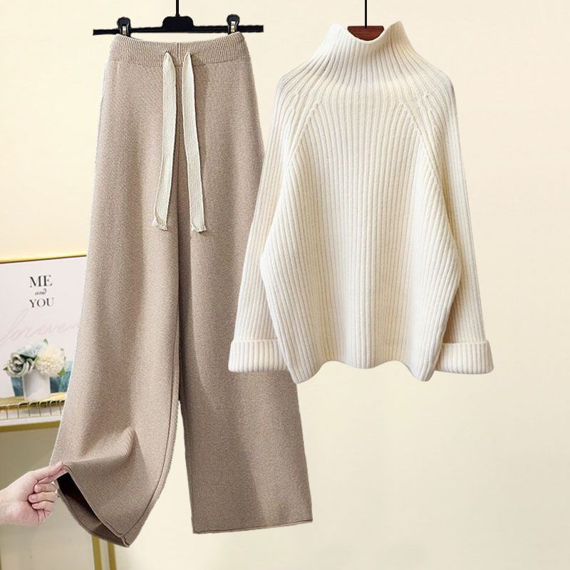 Zaina - gentle style loose sweater & slim high-waist wide-leg pants