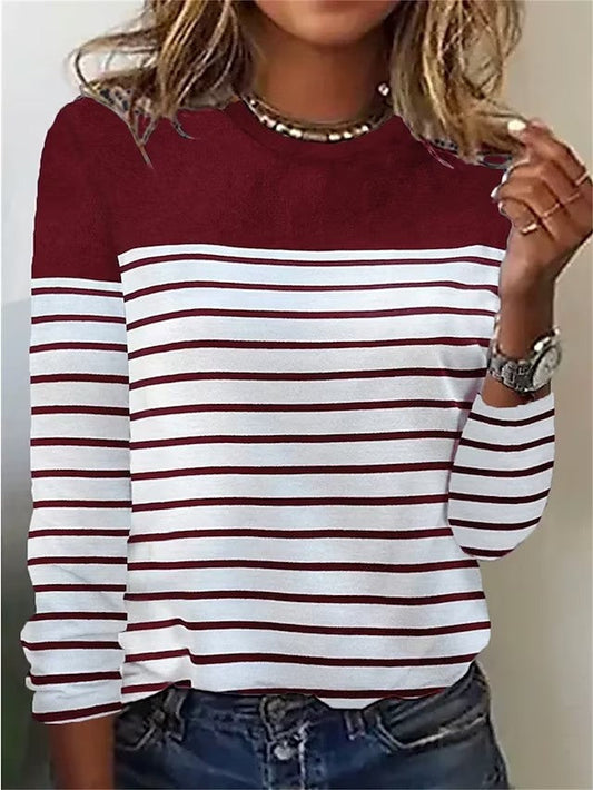 Striped Cotton Blend Crew Neck T-Shirt 