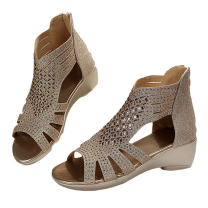 Women's Glitter Wedge Sandals - Open Toe - Cutout Design - Comfortable Fit