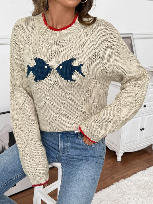 Knit Relaxed Fit Round Neck Pullover Sweater