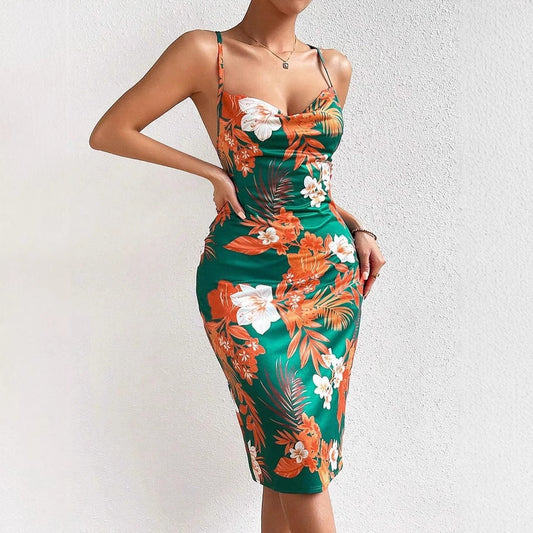 Floral Print Fitted Midi Dress