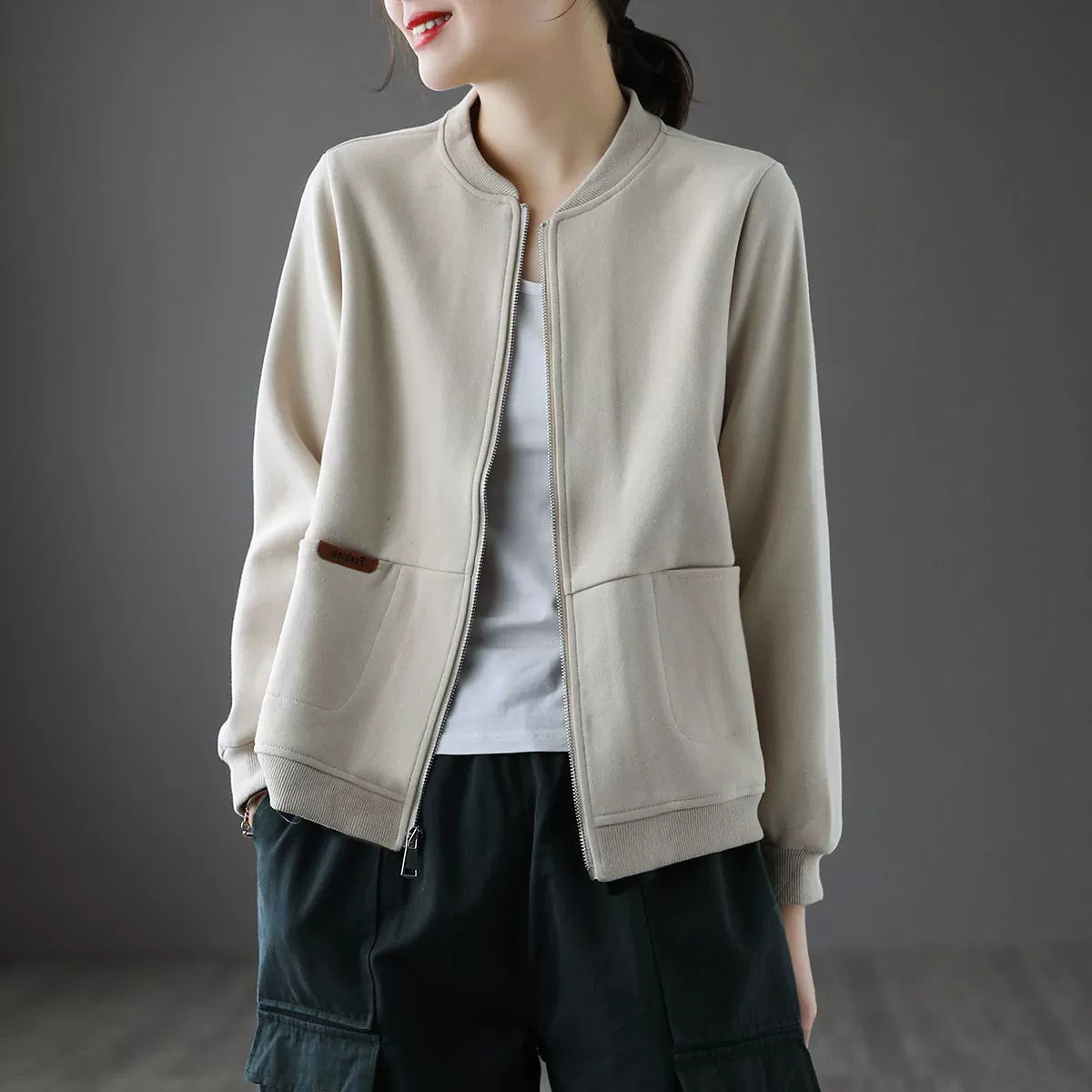 Soft Feel Relaxed Fit Baseball Jacket 