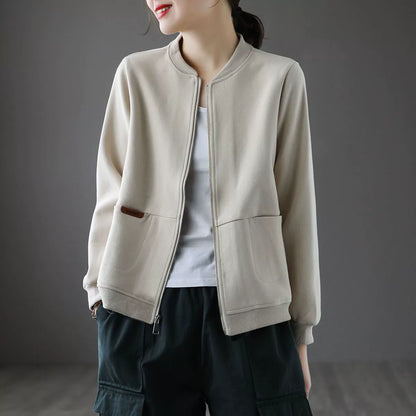 Women’s Baseball Jacket – Relaxed Fit – Soft Feel – Ribbed Trim – Full Zip – Hip Length