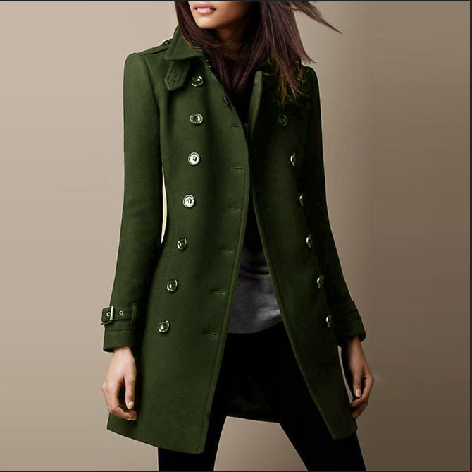 Elegant women's autumn winter midi coat with collar