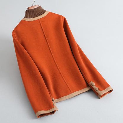 Women’s Short Coat - Wool - Tailored Fit - Round Neck - Contrast Trim - Button Front