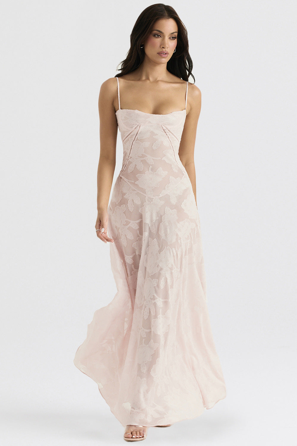 Women’s Midi Dress – Silky Fabric – Slim Fit Bodice – Spaghetti Straps – Flowing Skirt