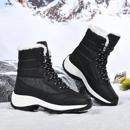 Women’s Boots - High-Top - Lace-Up Closure - Plush Faux Fur Lining