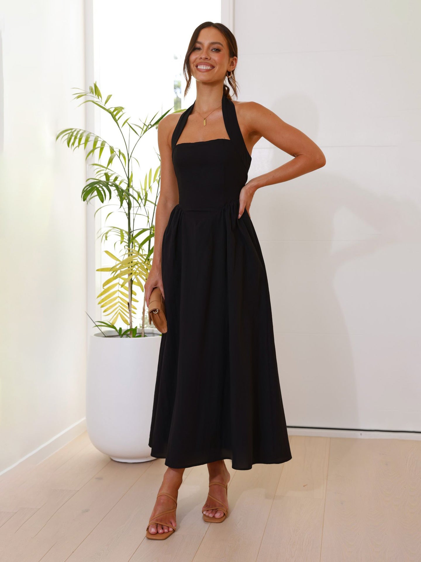 Halter Neck Sleeveless Midi Dress For Women