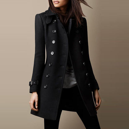 Elegant women's autumn winter midi coat with collar