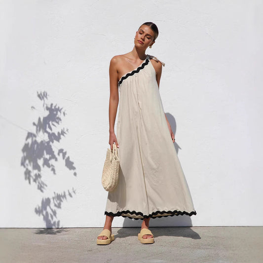 Lightweight Scalloped One-Shoulder Long Dress