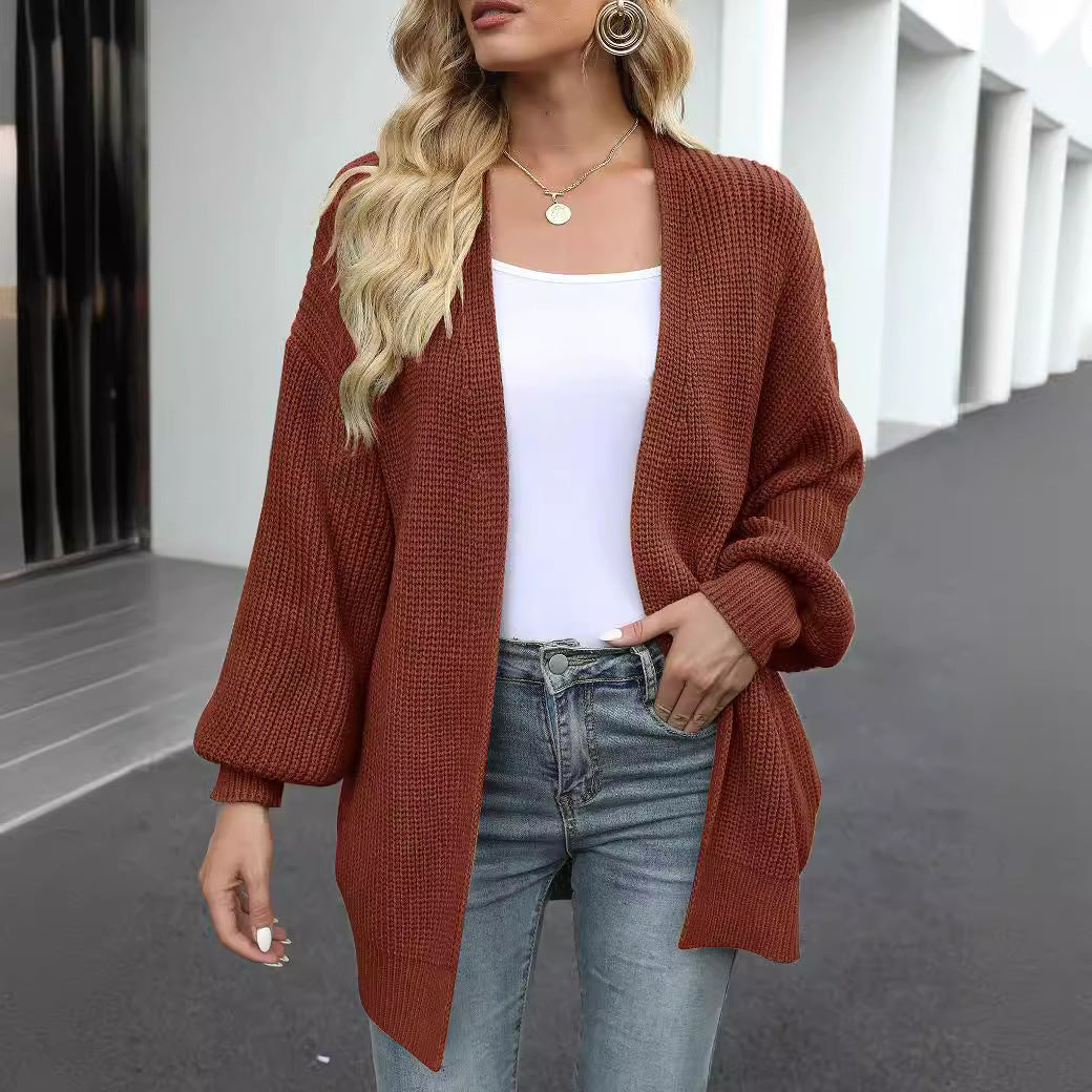 Women's balloon sleeve open-front cardigan