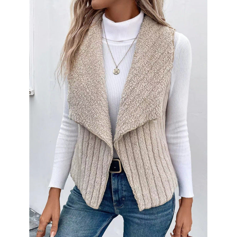 Knit Relaxed Fit Shawl Collar Open Front Vest