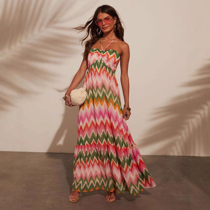 Women’s Maxi Dress – Halter Neck – Tiered Skirt – Relaxed Fit – Lightweight Fabric
