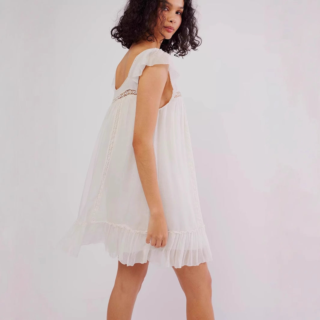 Lace Trim Chiffon Sleeveless Mini Dress