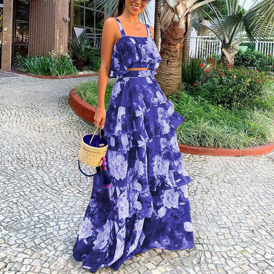 Breezy Ruffle Tiered Two-Piece Maxi Skirt Set 